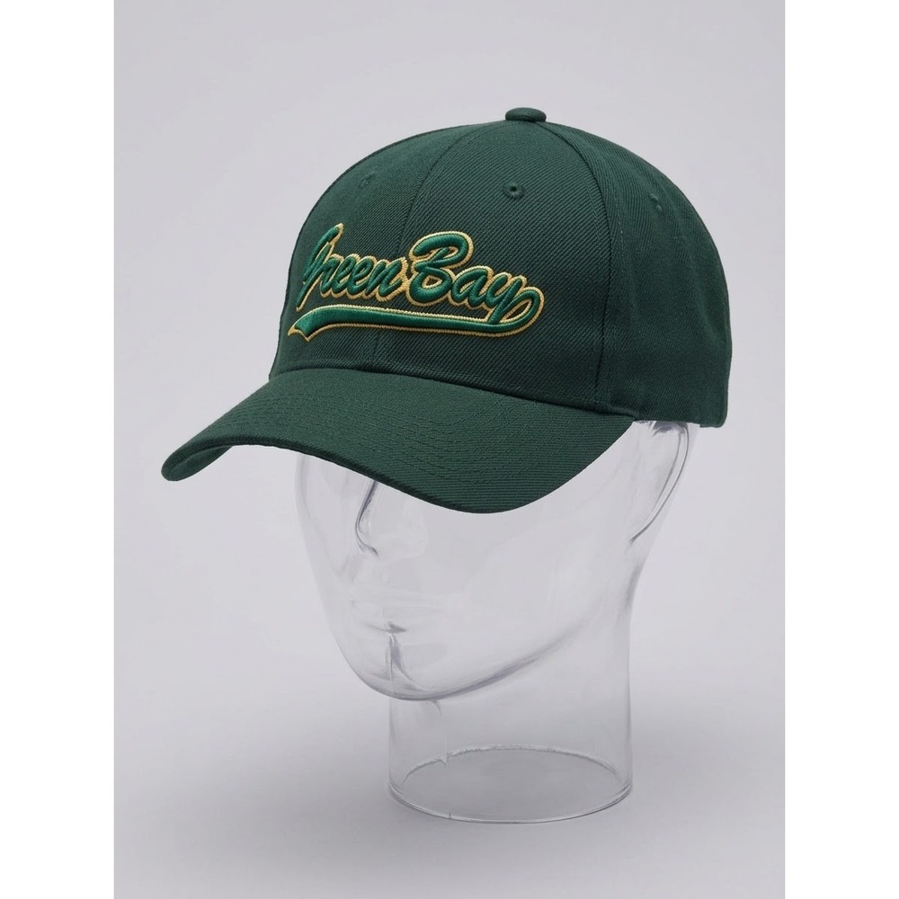City Hunter Green Bay Packers Script Baseball Hat Cap Green Mens OSFA Adjustable